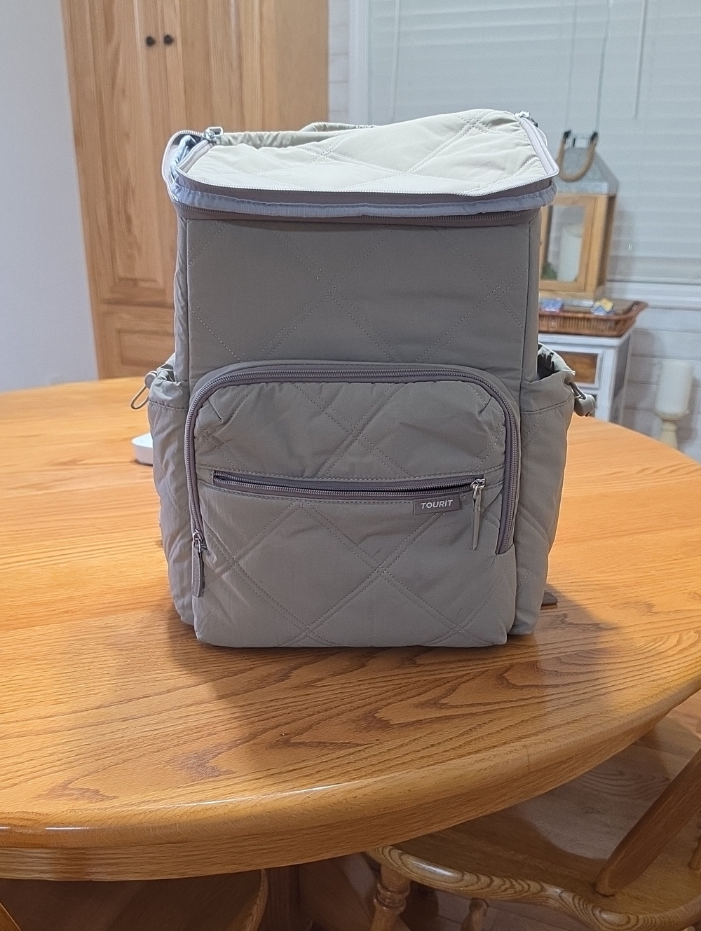 Cream Quilted Women’s Backpack Cooler Bag.